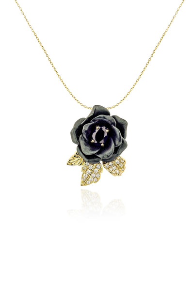 Black Verdant Rose Vine Pendant With Chain