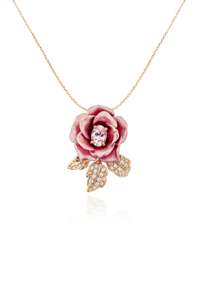 Pink Verdant Rose Vine Pendant With Chain