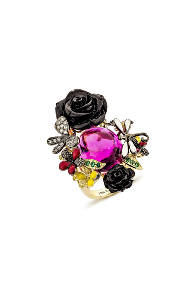 Black Twilight Flower Cocktail Ring