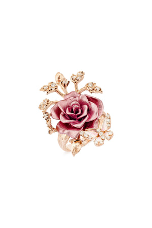 Pink Whimsical Winged Rose Cocktail Ring