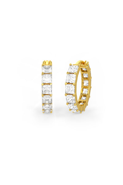 Square Shaped Solitaire Hoop Earrings