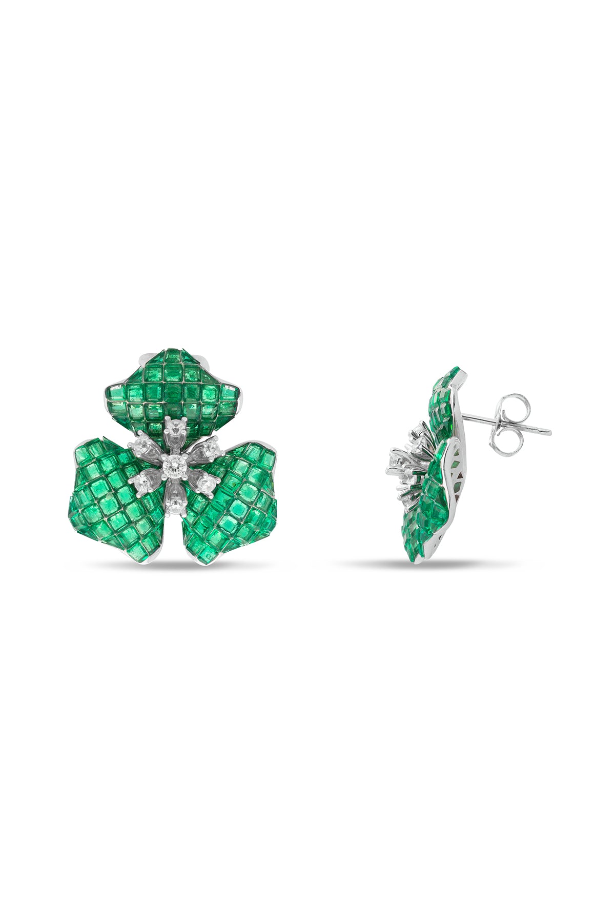 Ethereal Emerald Green Trillium Blossom Ear Studs
