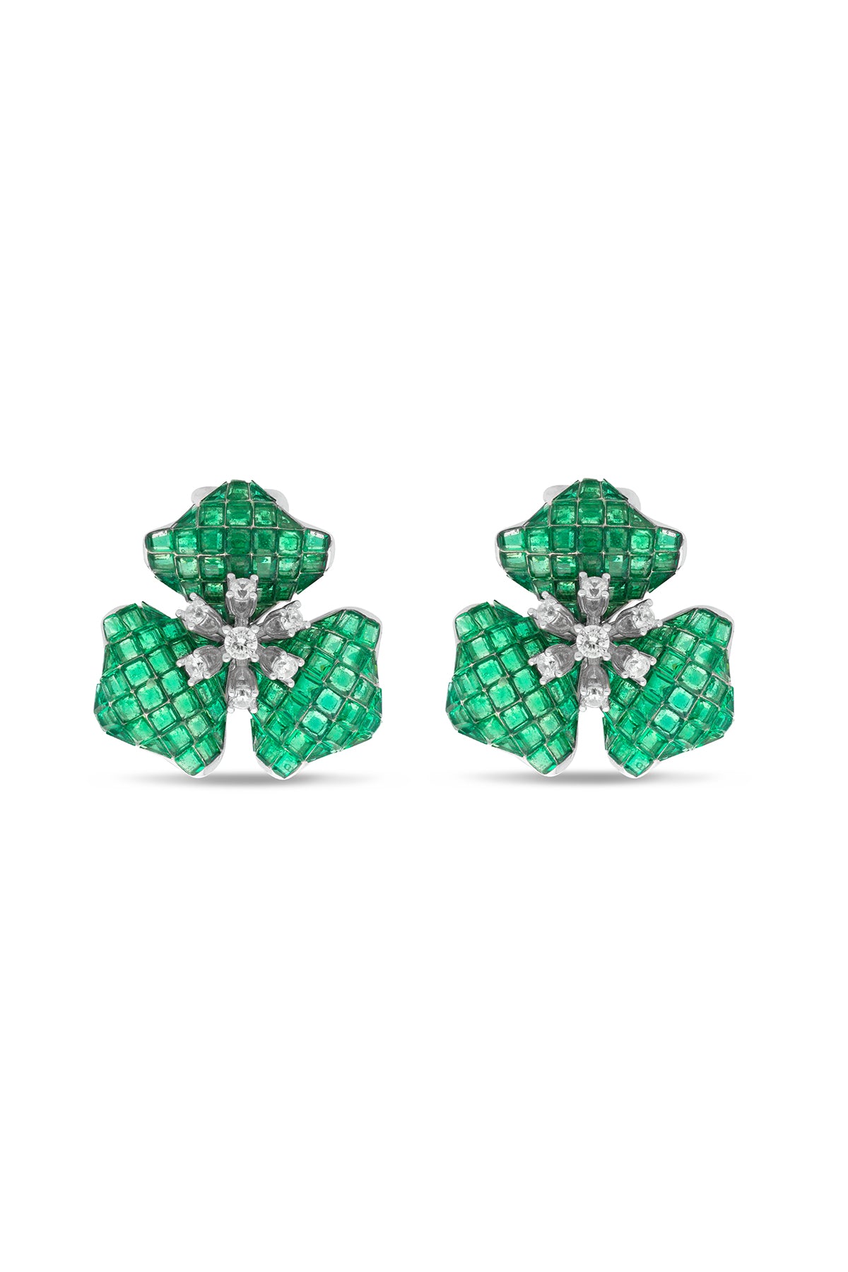 Ethereal Emerald Green Trillium Blossom Ear Studs
