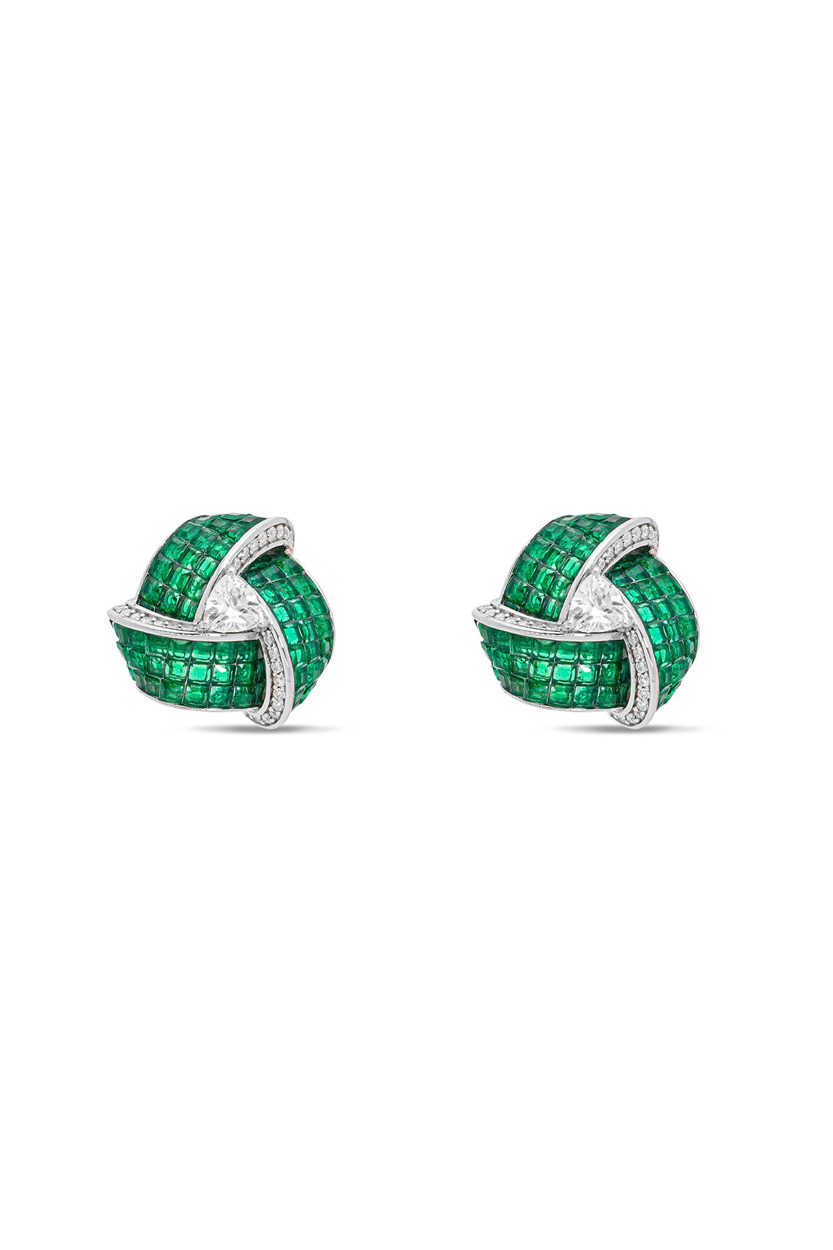 Enchanted Emerald Green Triad Blossom Stud Earrings