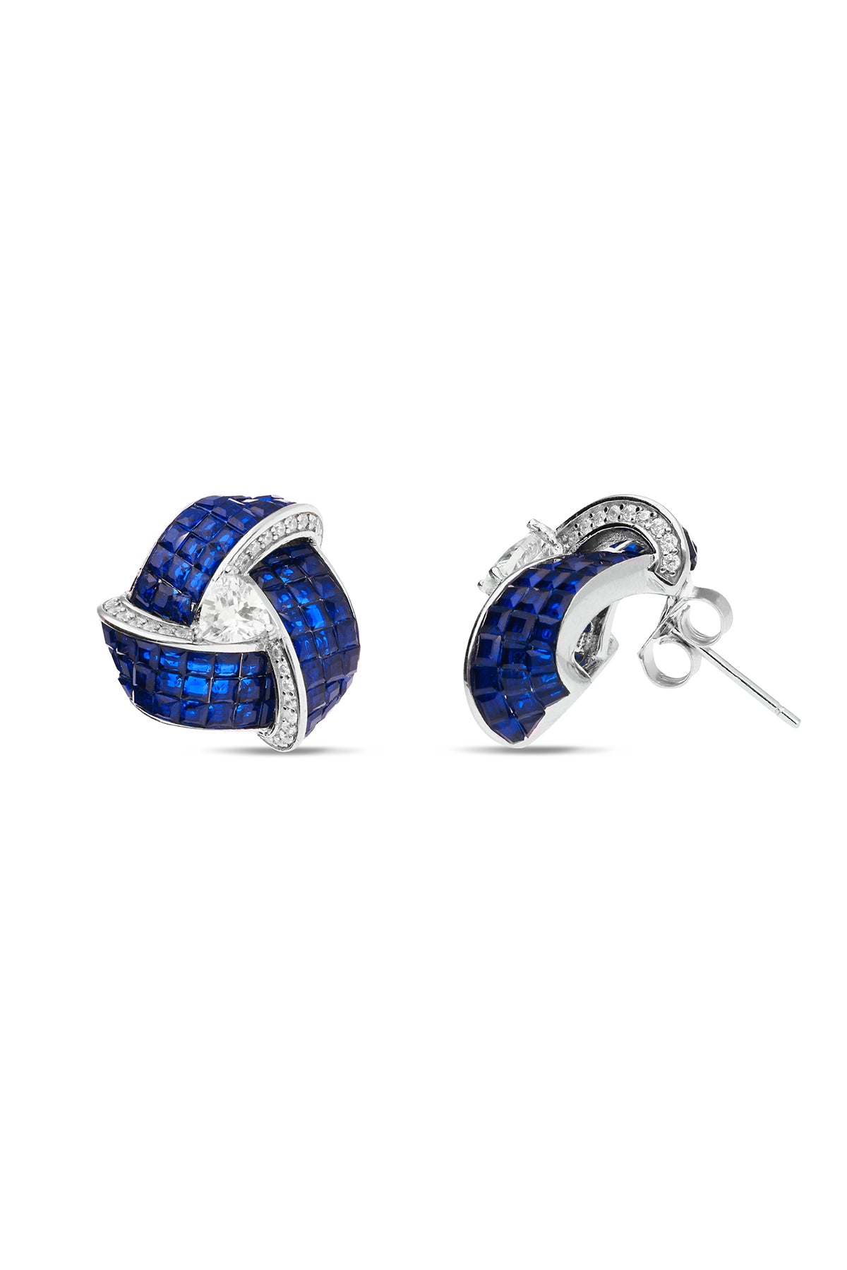 Enchanted Blue Sapphire Triad Blossom Stud Earrings