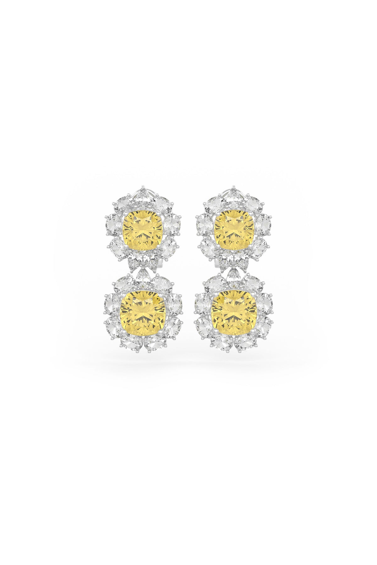 Double Yellow Cascade Studs Earrings