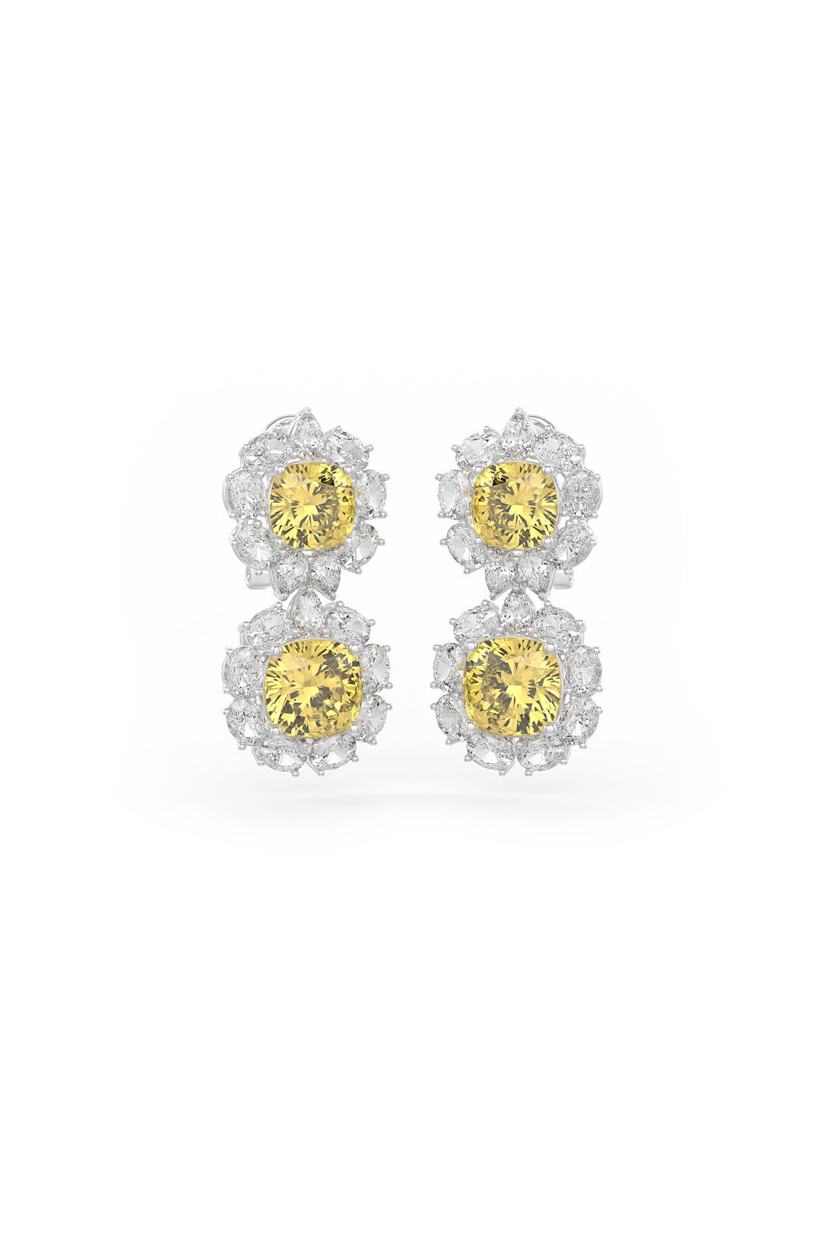 Double Yellow Cascade Studs Earrings