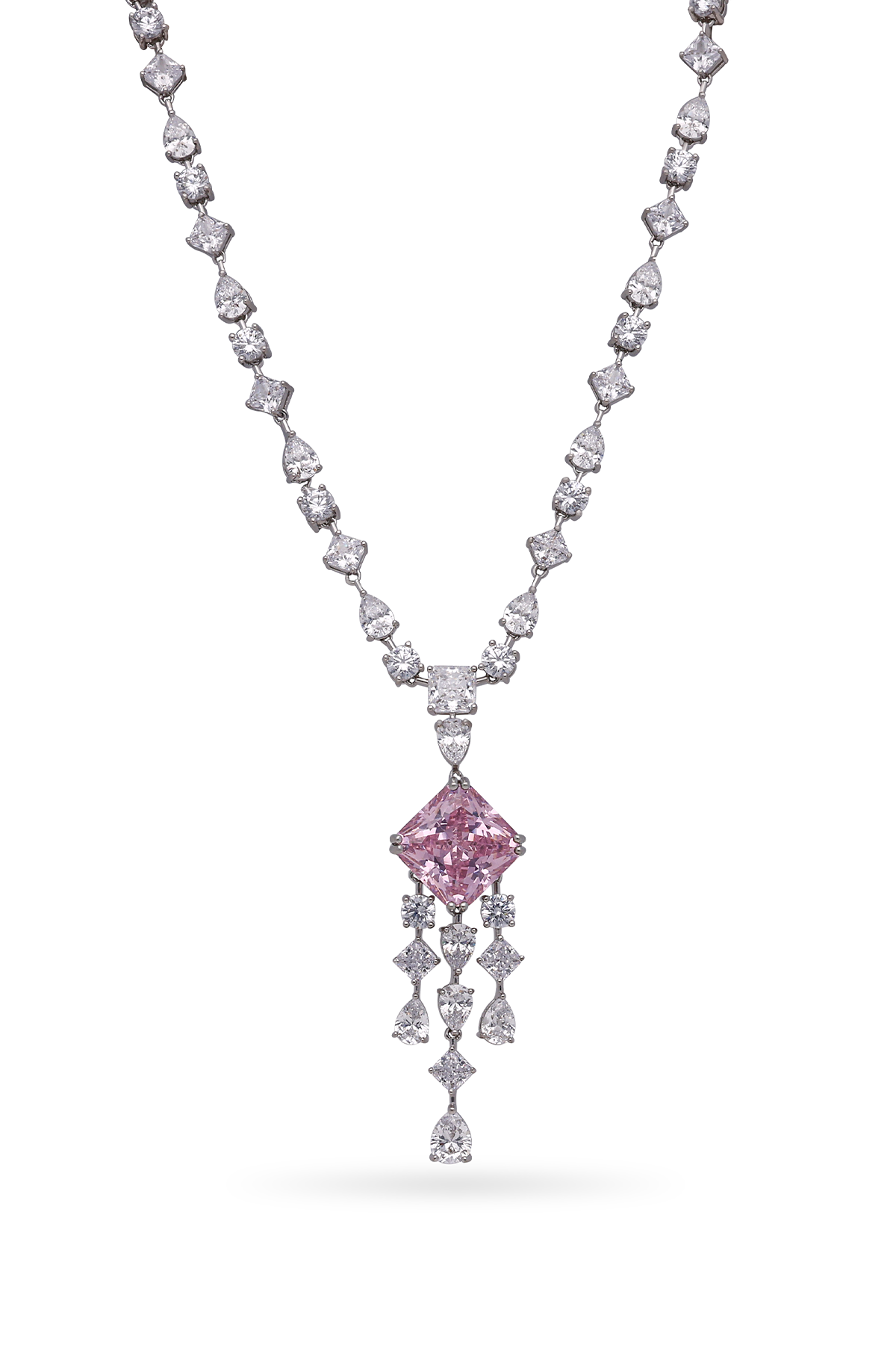 Pink Cascade Lariat Necklace