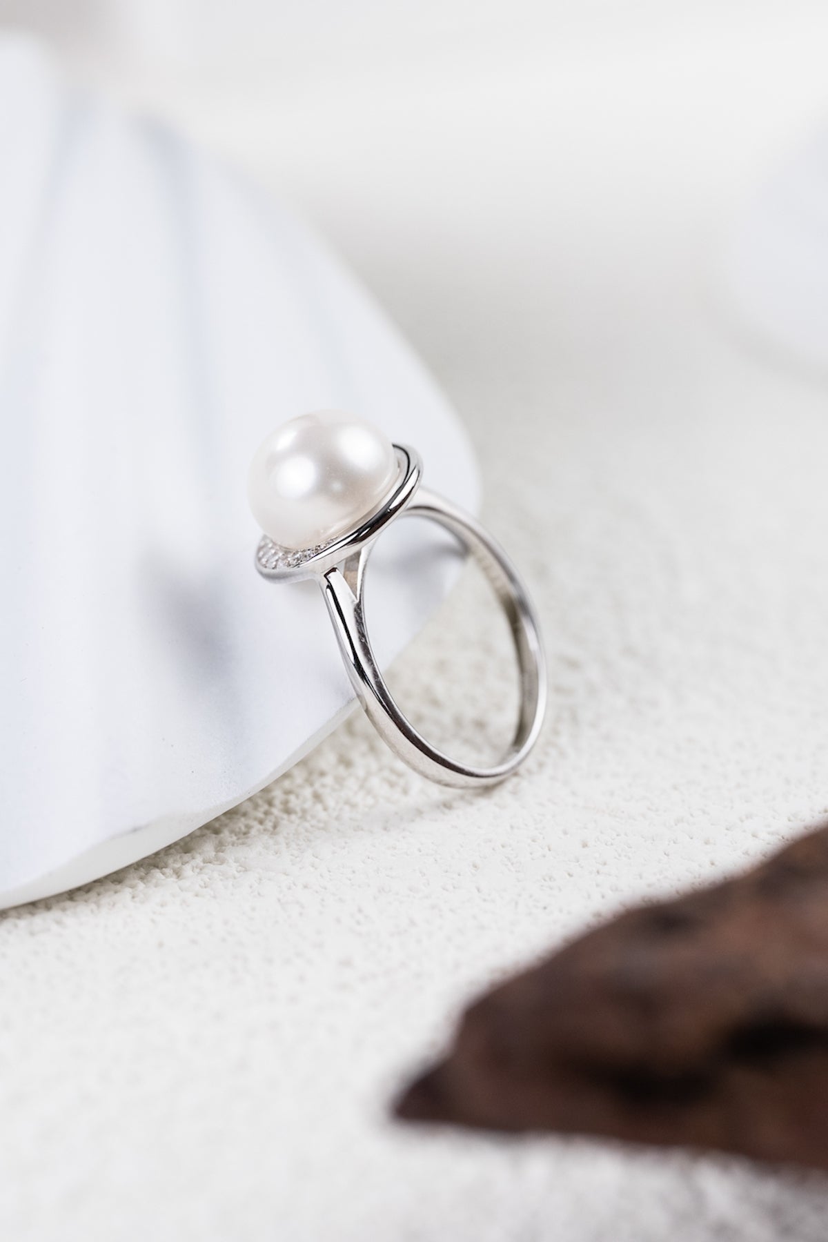 Elegant Half Halo Pearl Ring