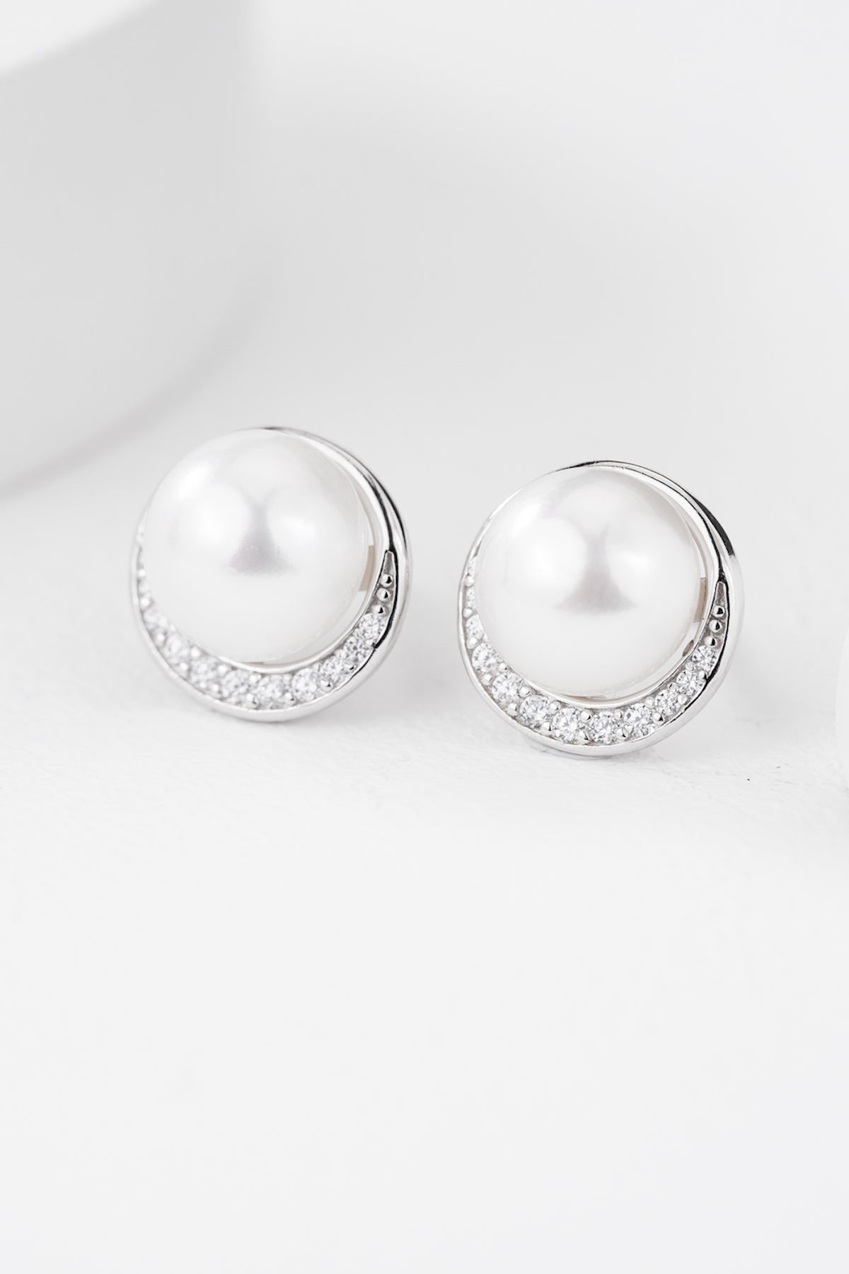 Elegant Half Halo Pearl Earrings