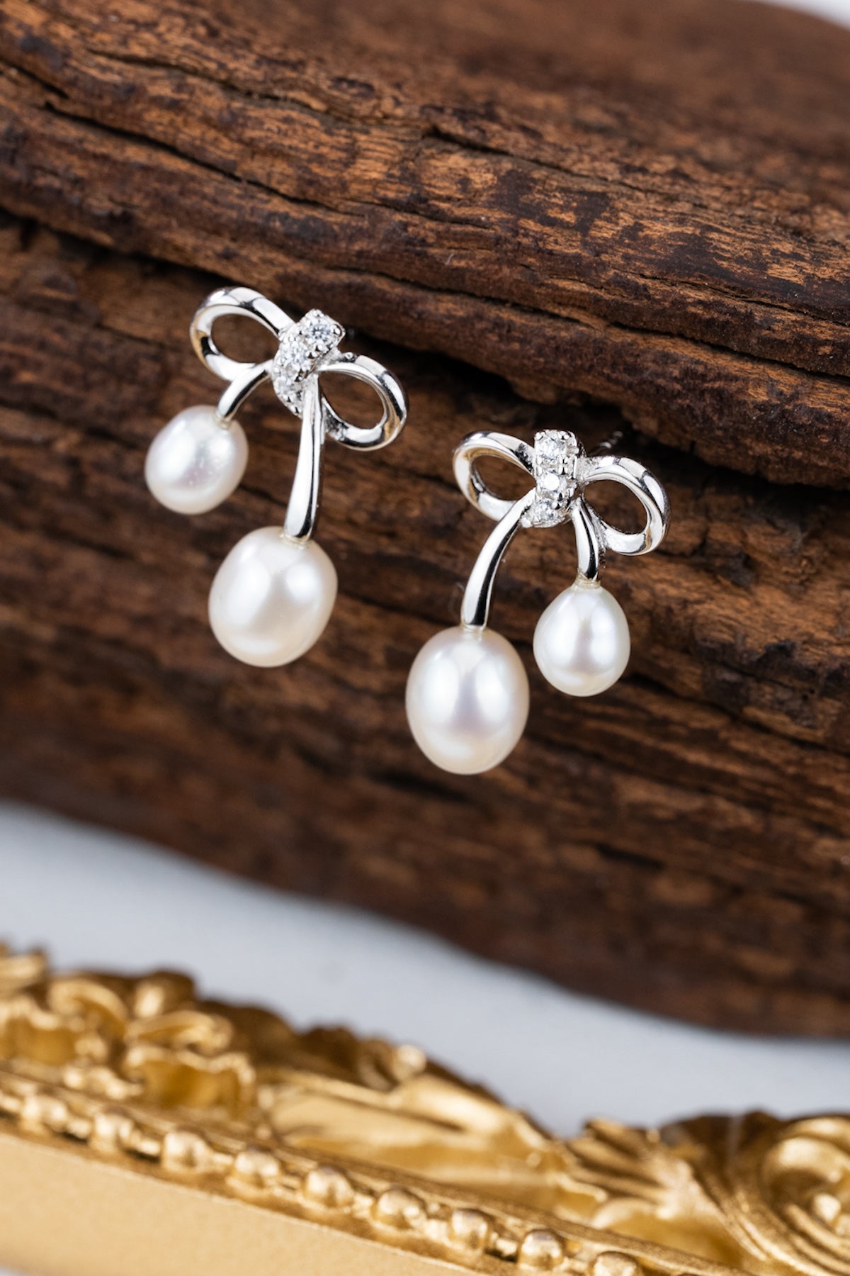 Elegant Bow Pearl Drop Earrings