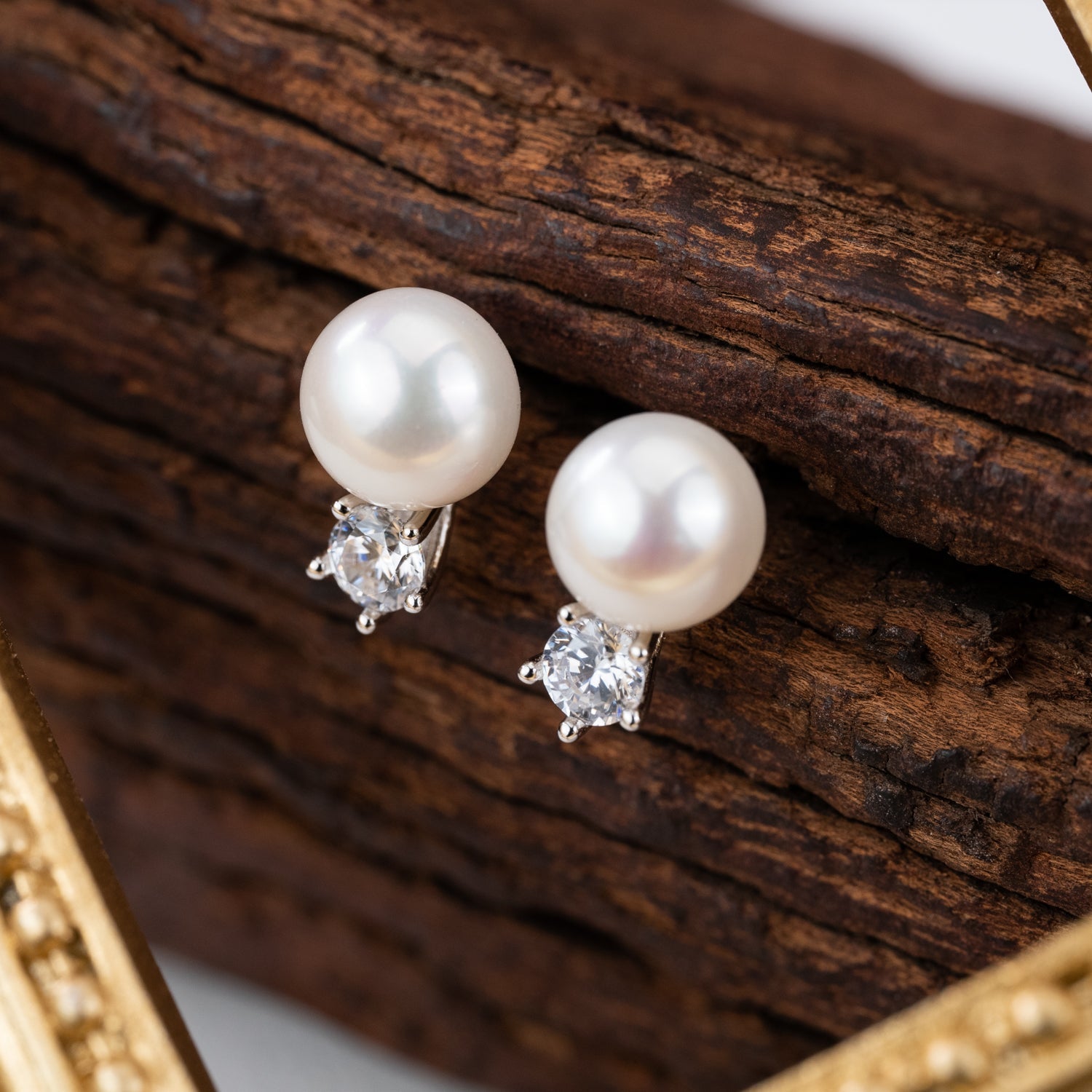 Radiant Solitaire & Pearl Stud Earrings