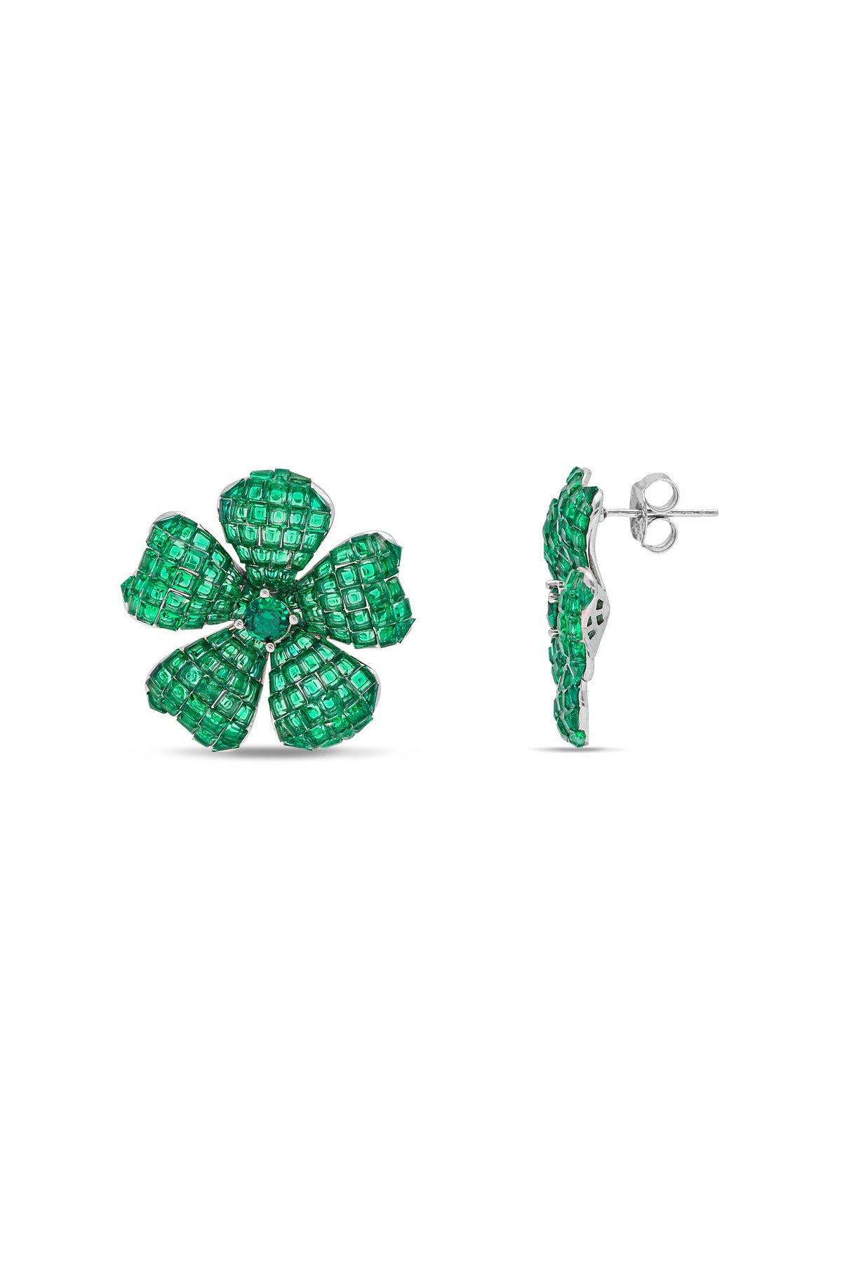 Floral Emerald Green Fantasia Stud Earrings