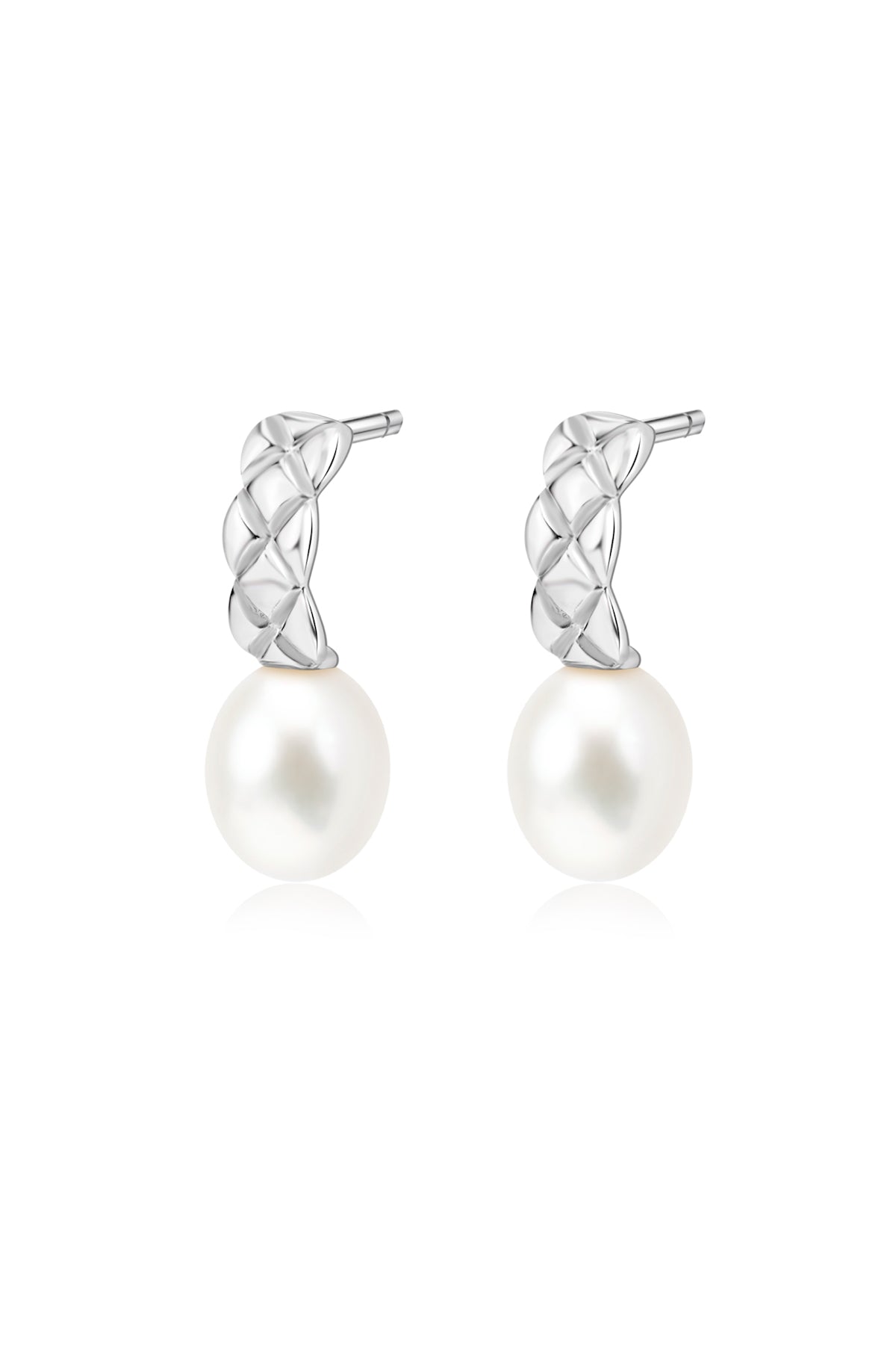 Quilted Silver Pearl Drop Earrings