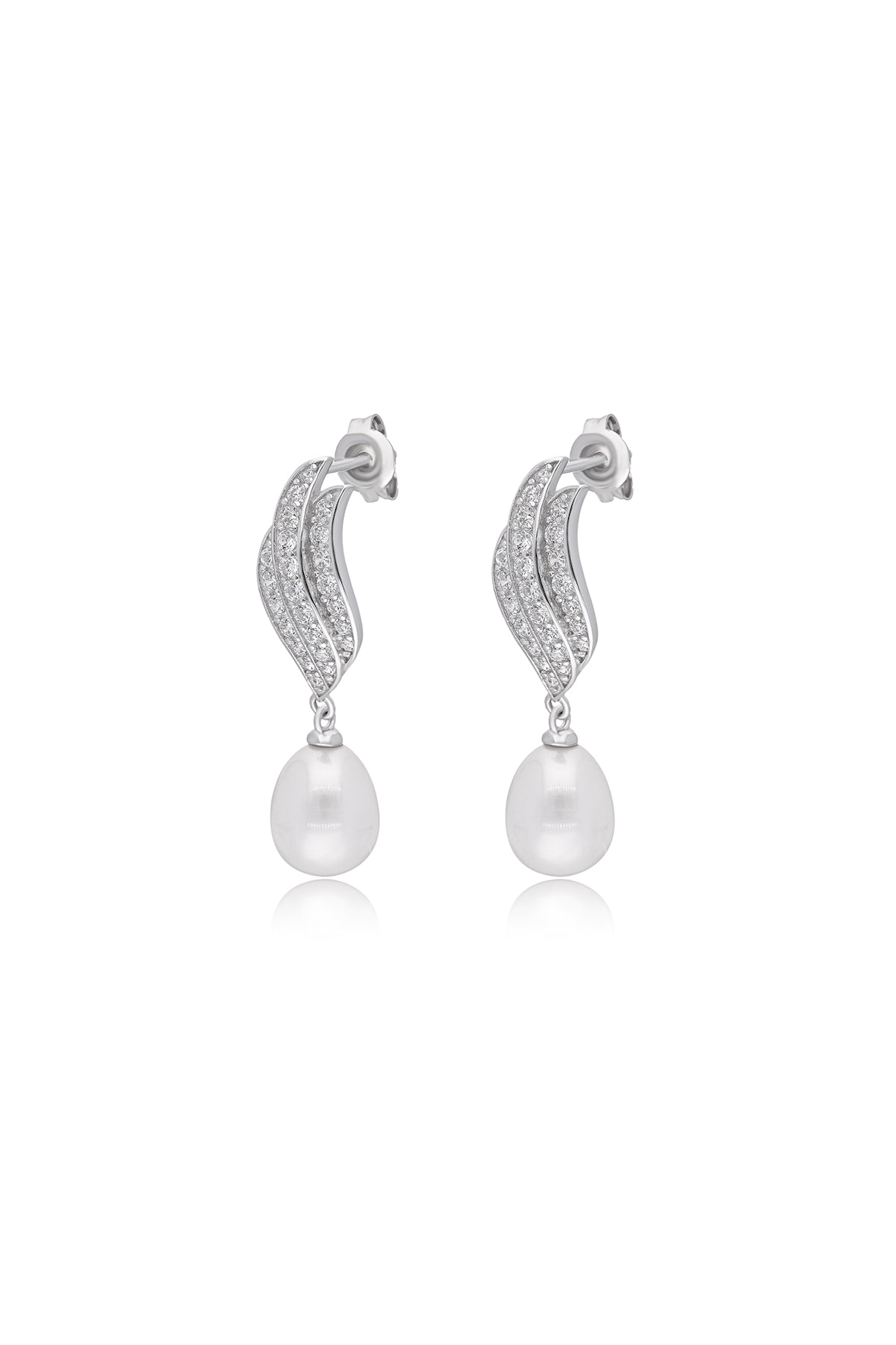 Wave Pave Pearl Drop Earrings