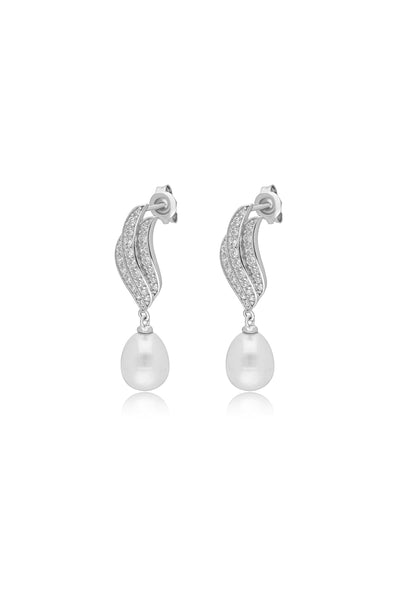 Wave Pave Pearl Drop Earrings