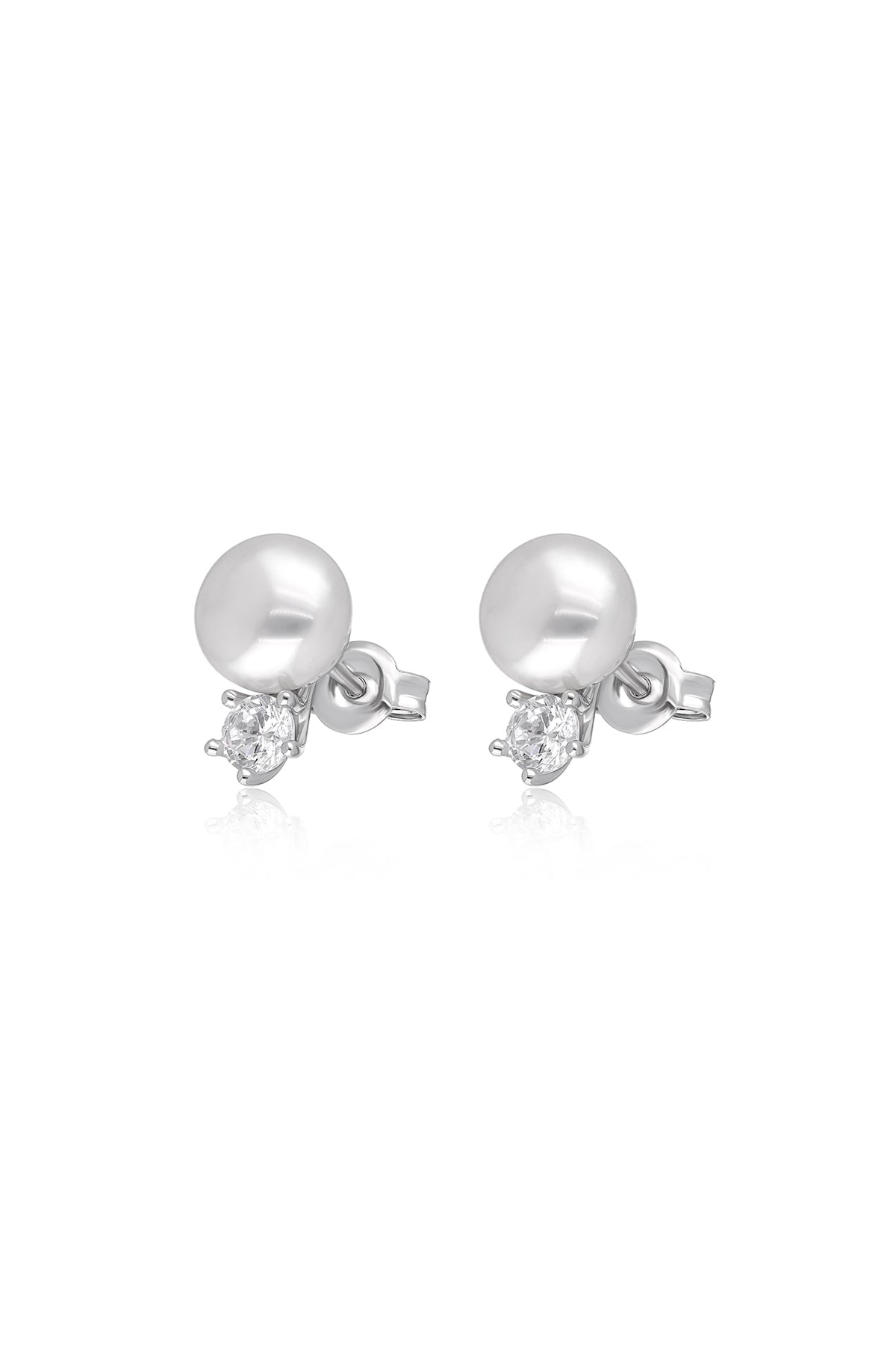 Radiant Solitaire & Pearl Stud Earrings
