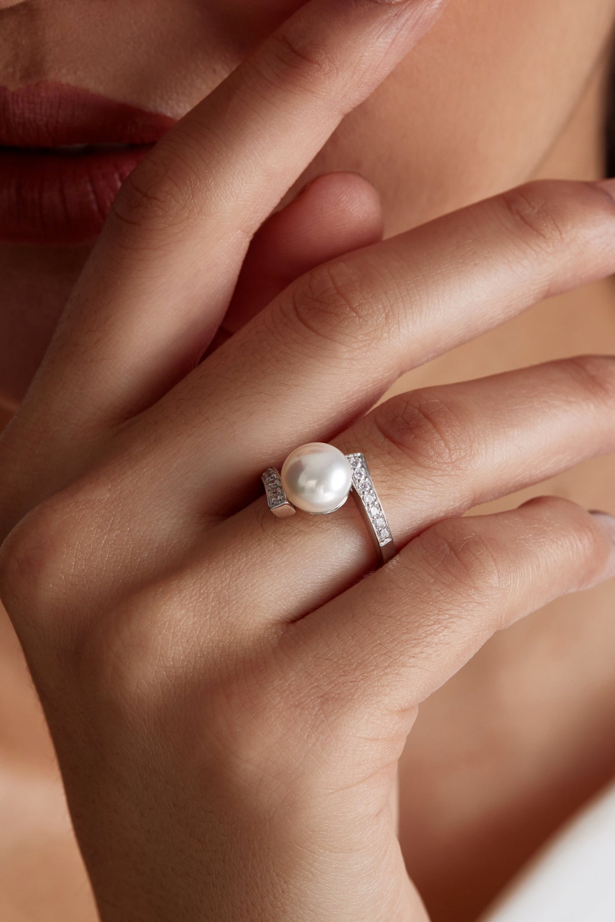 Minimalist Pearl and Zircon Ring