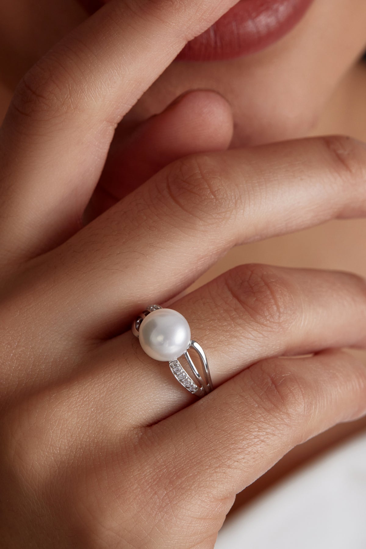 Triple Shank Band Pearl Ring