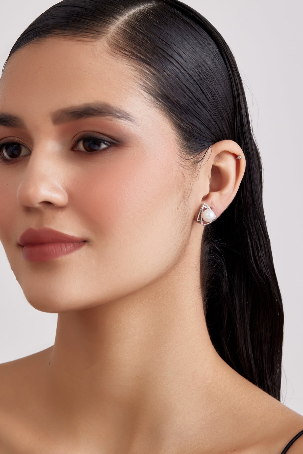 Double Triangle Pearl Earrings