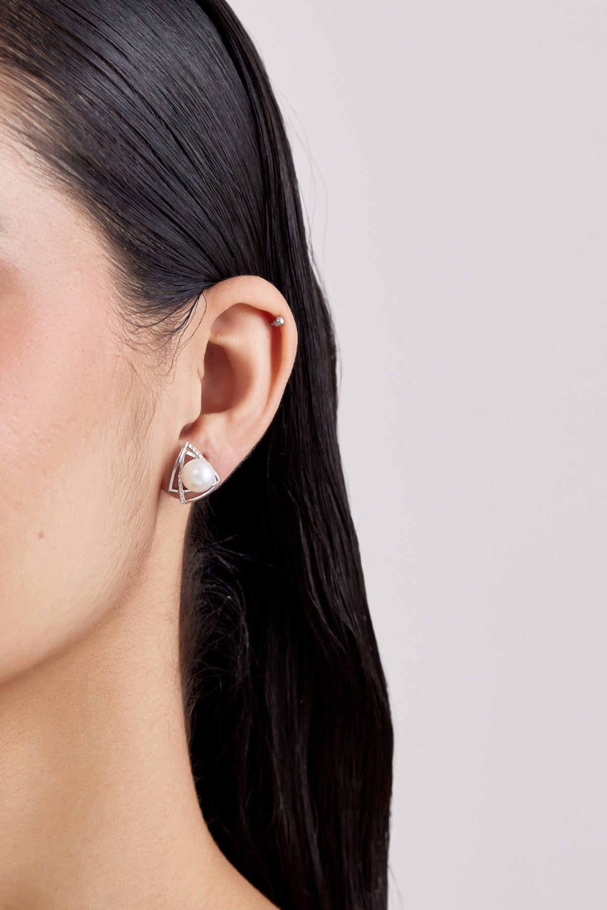 Double Triangle Pearl Earrings