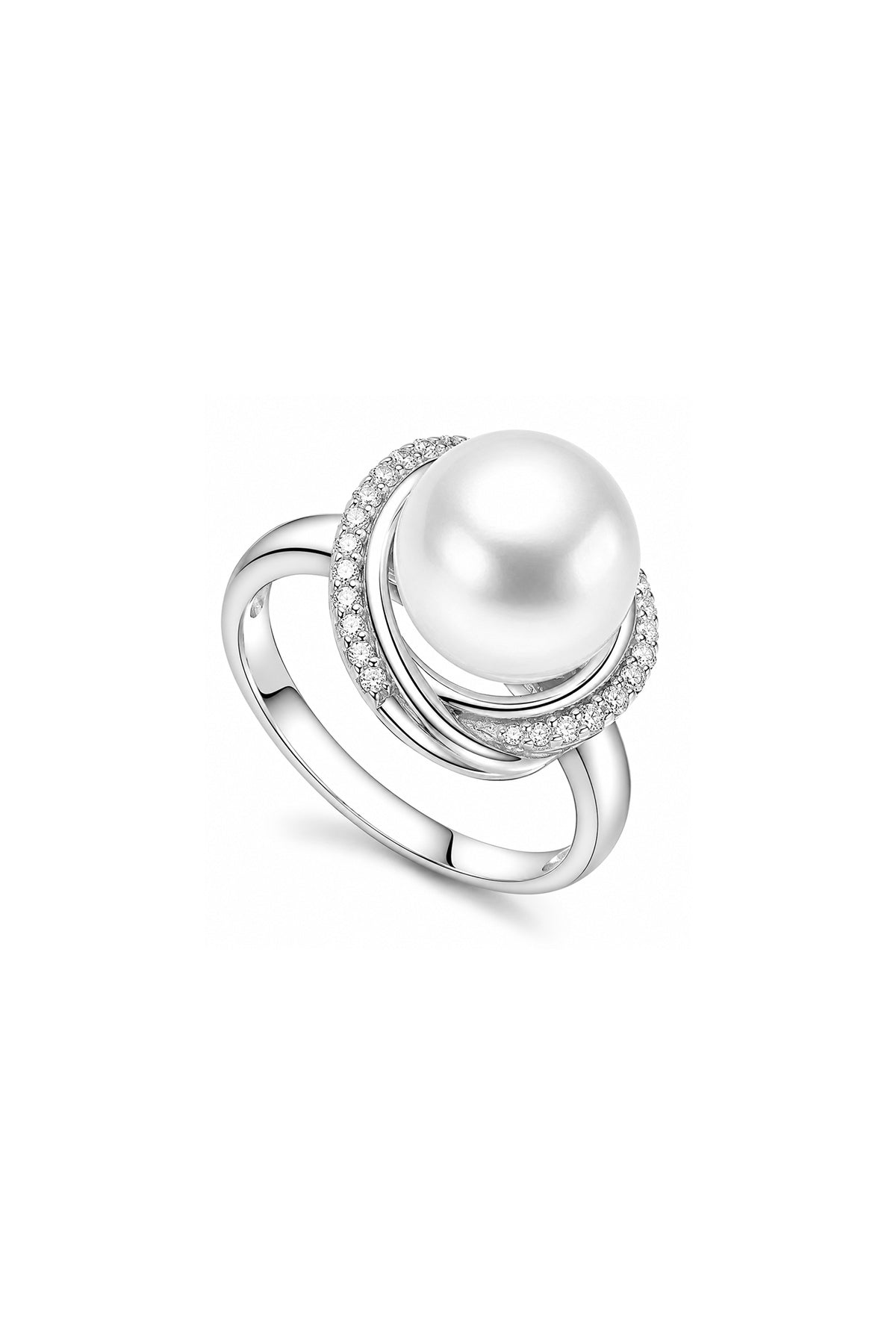 Elegant Crossover Halo Pearl Ring