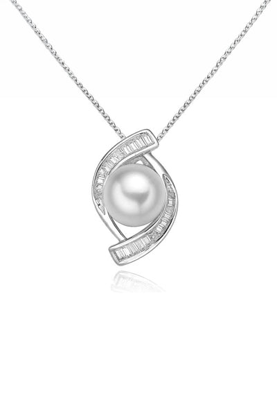 Elegant Dreams Pearl & Baguette Pendant Necklace