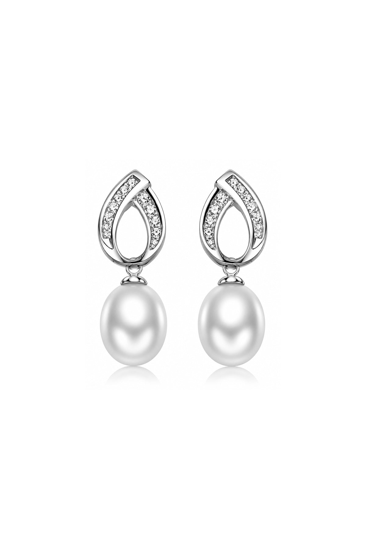 Sparkling Silver Teardrop Pearl Earrings