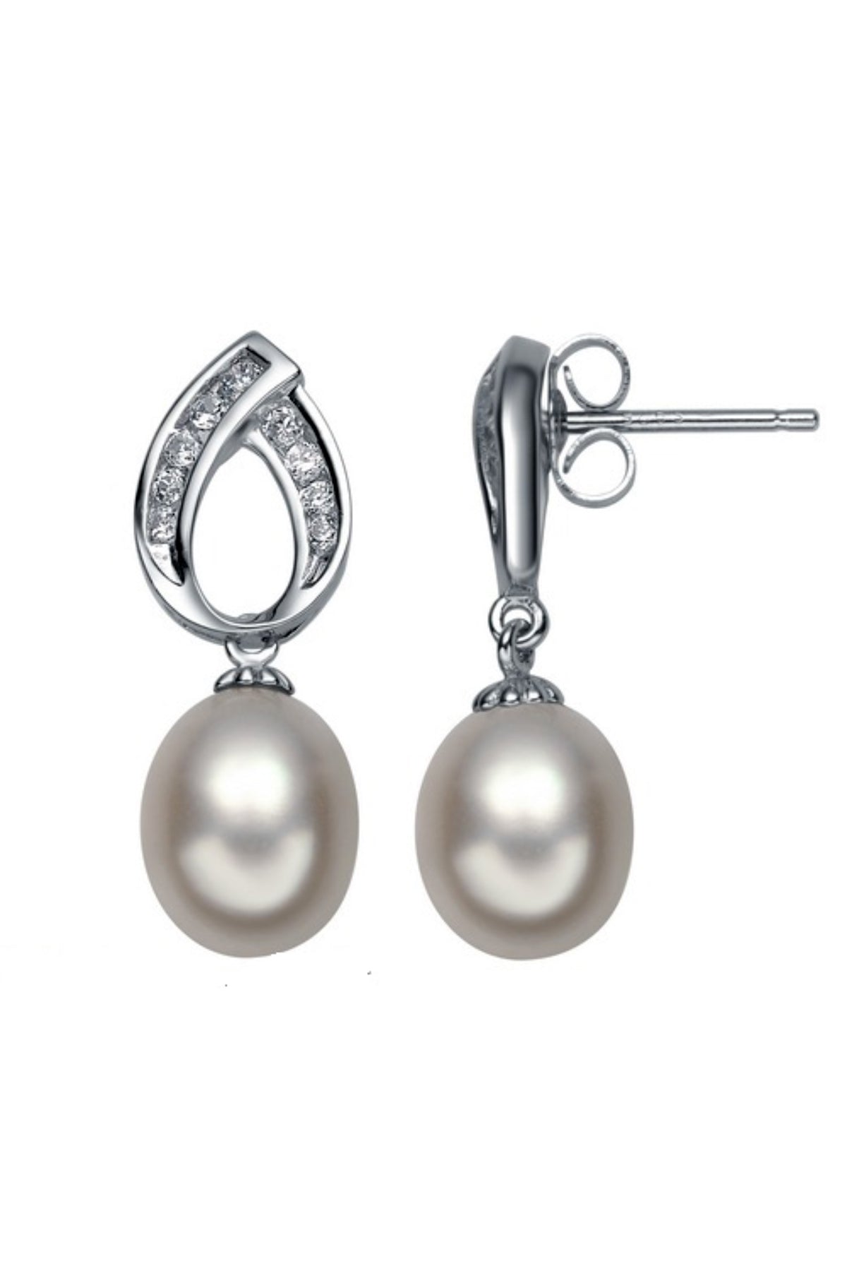 Sparkling Silver Teardrop Pearl Earrings
