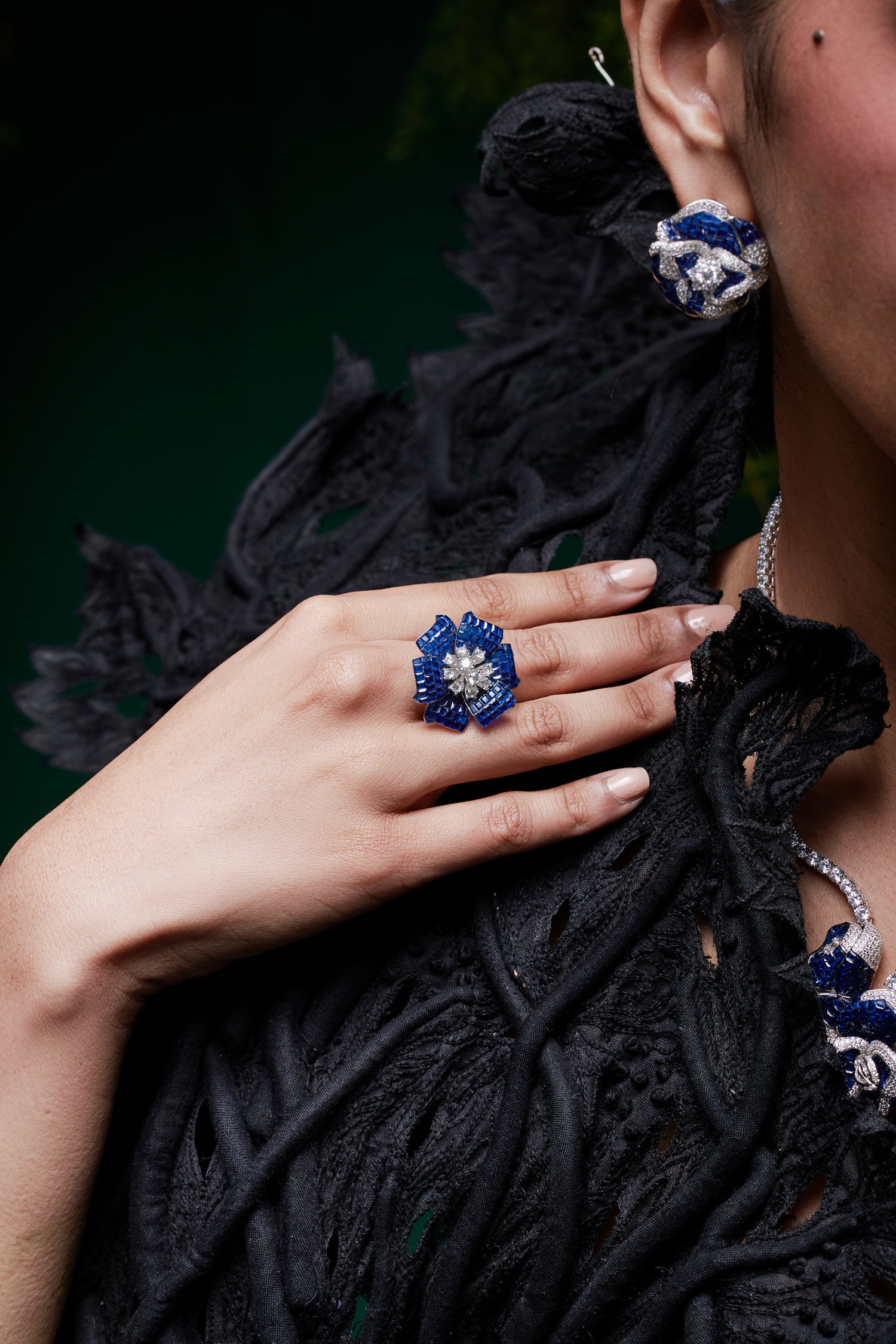 Mystical Petal Cascade Cocktail Ring