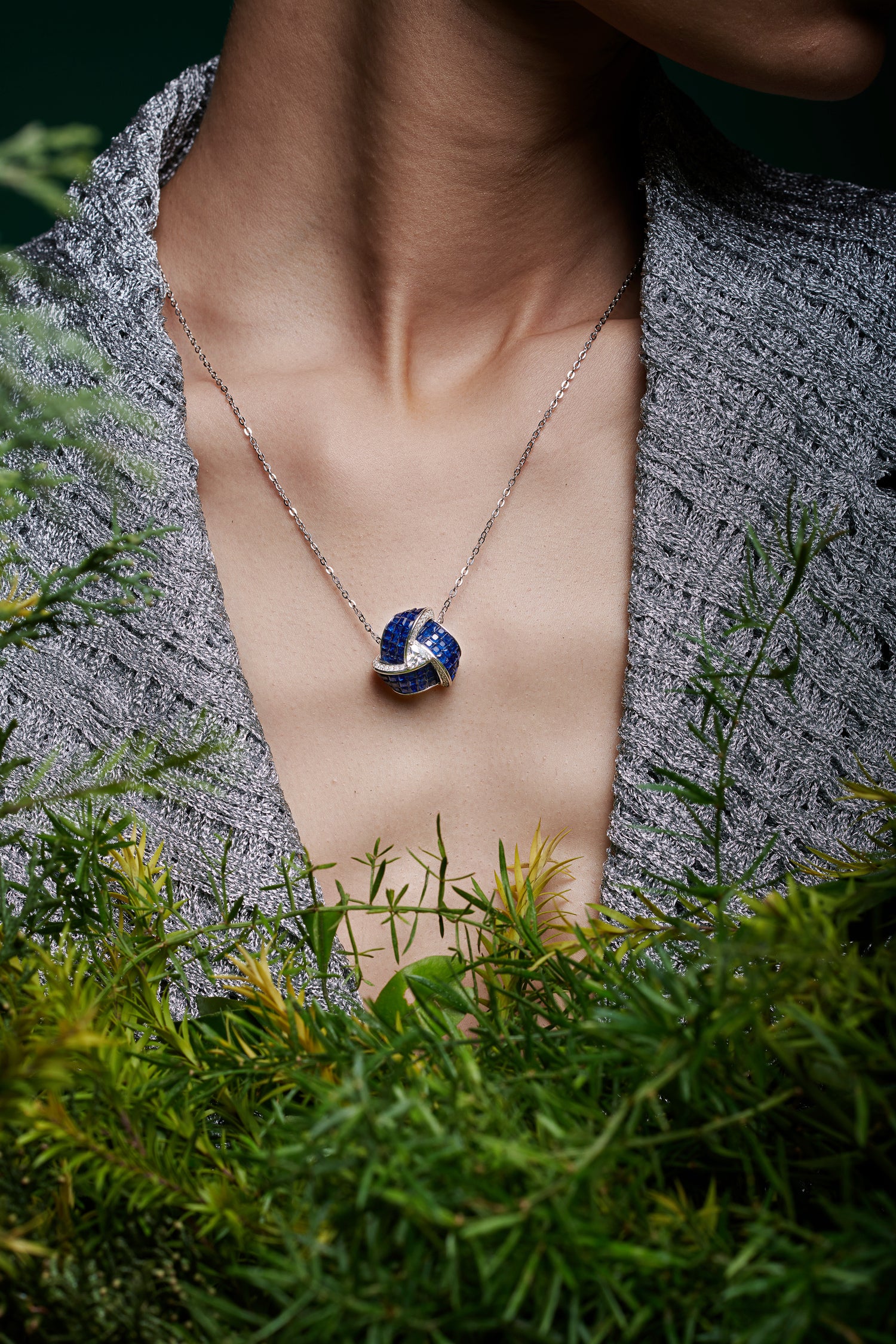 Enchanted Blue Sapphire Triad Blossom Pendant with Chain