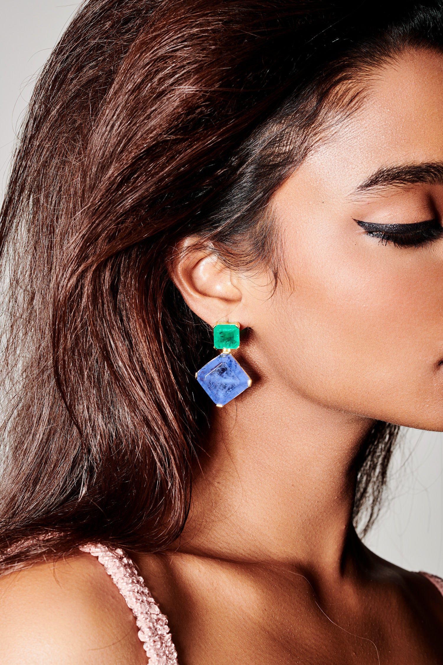 Persian Square Dark Cascade Dangler Earrings