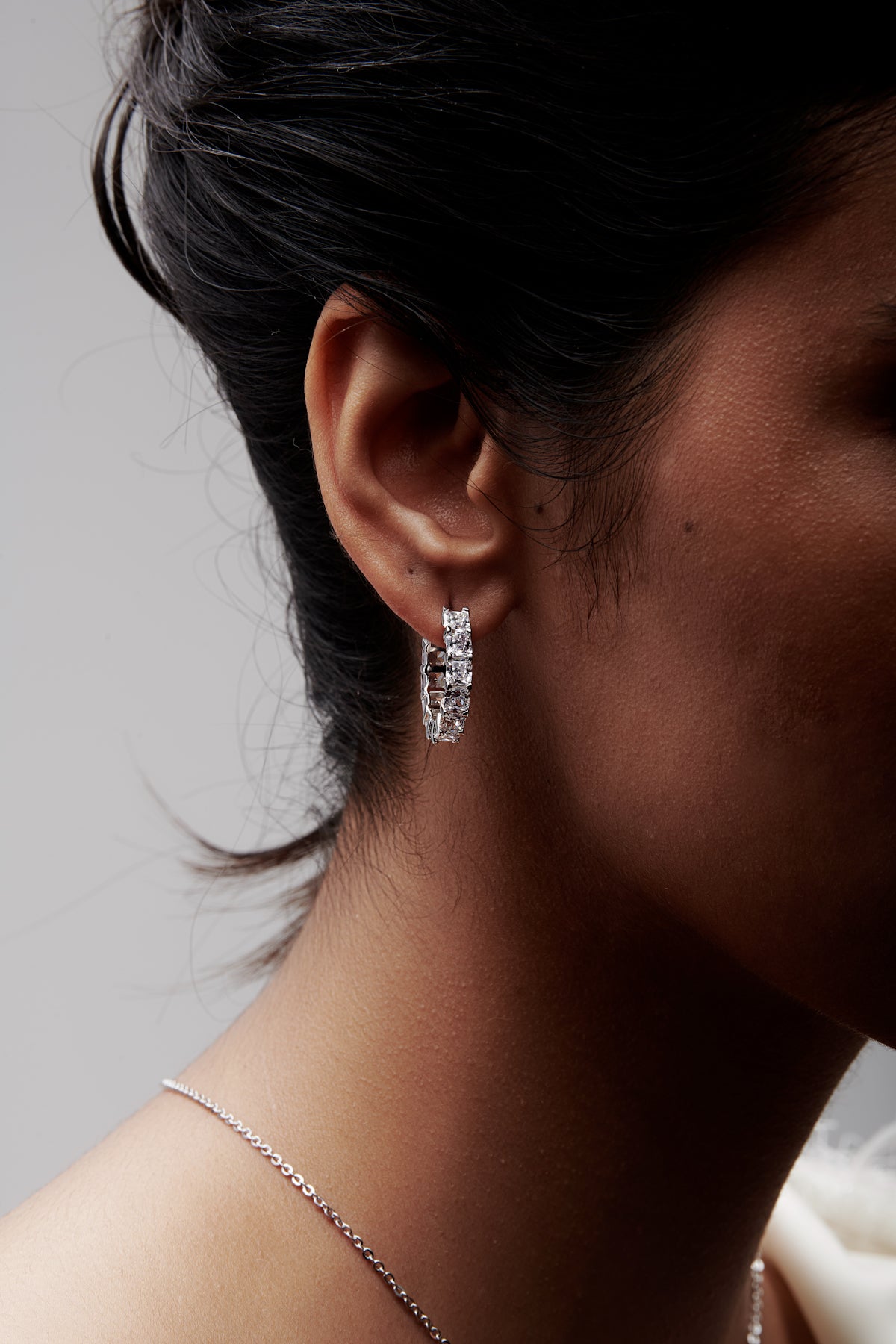 Square Shaped Solitaire Hoop Earrings