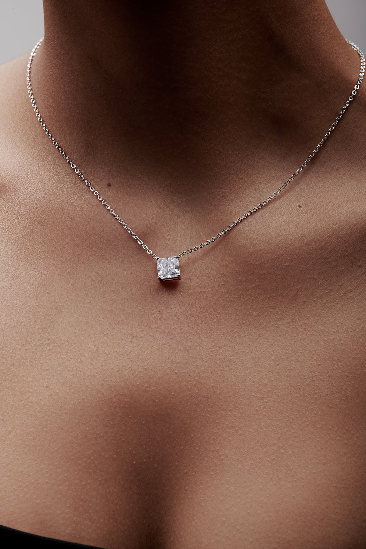 Square Shaped Solitaire Pendant With Chain