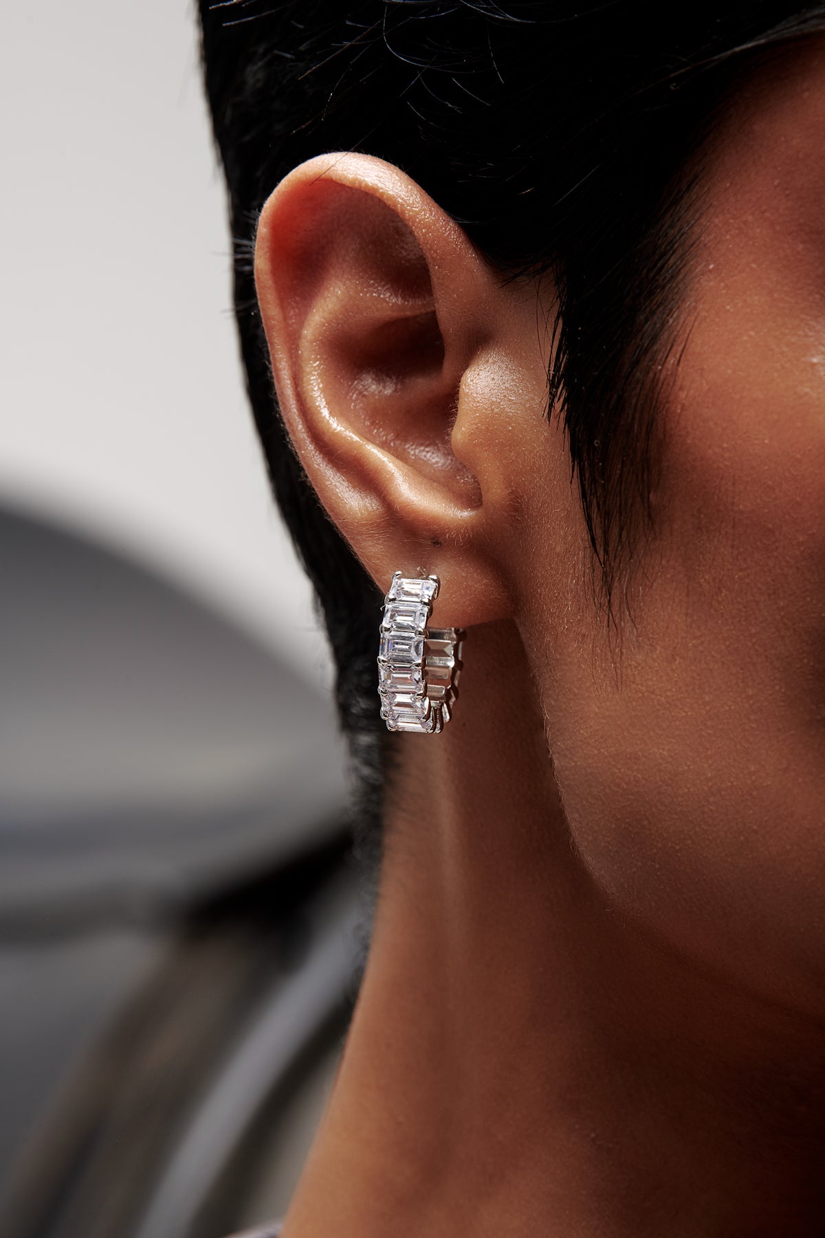 Emerald Cut Solitaire Hoop Earrings