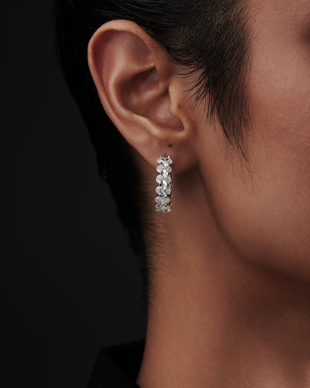 Oval Shaped Solitaire Hoop Earrings