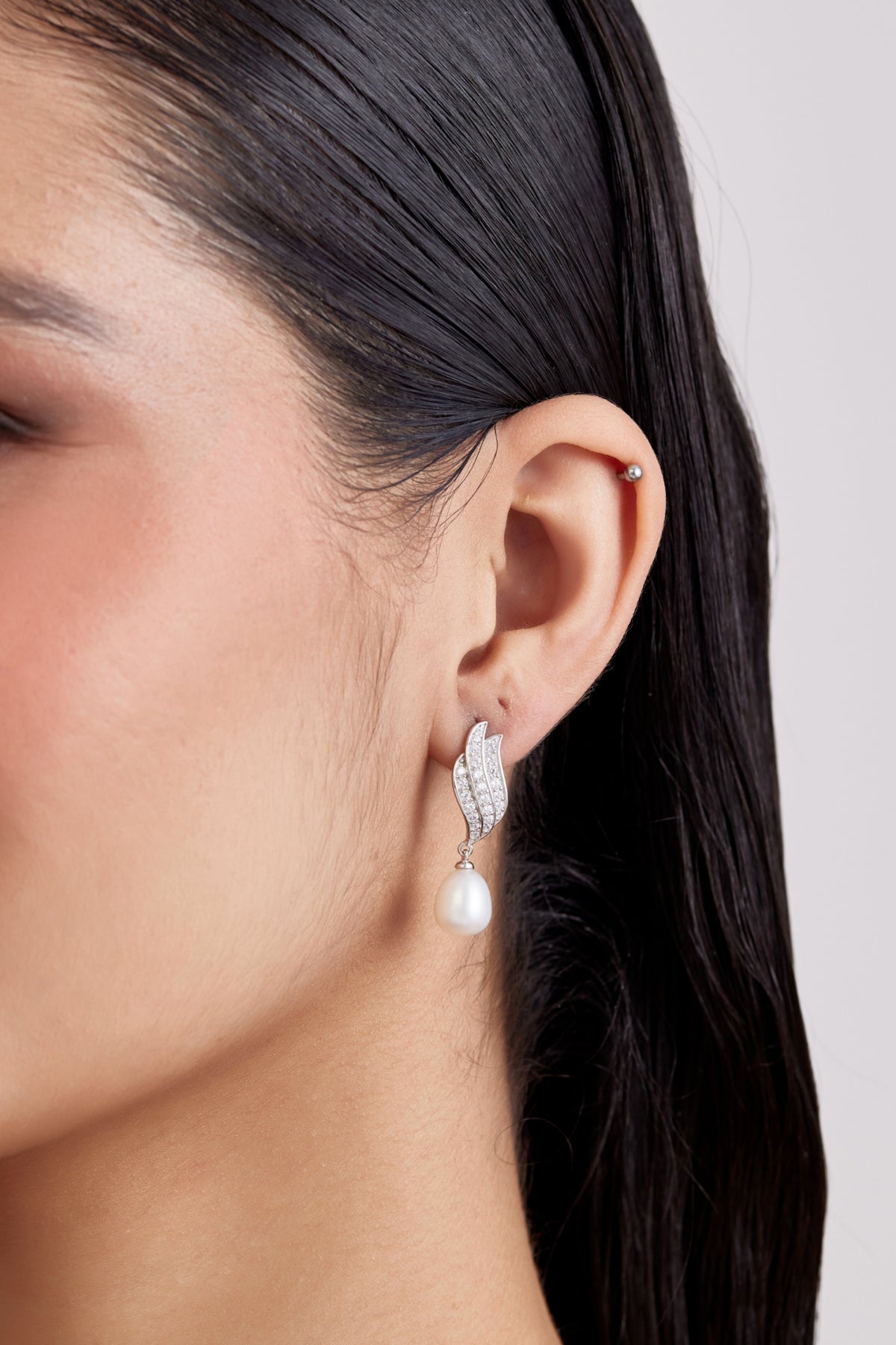 Wave Pave Pearl Drop Earrings