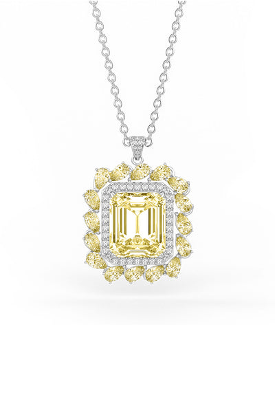 Yellow Halo Sterling Silver Pendant With Chain