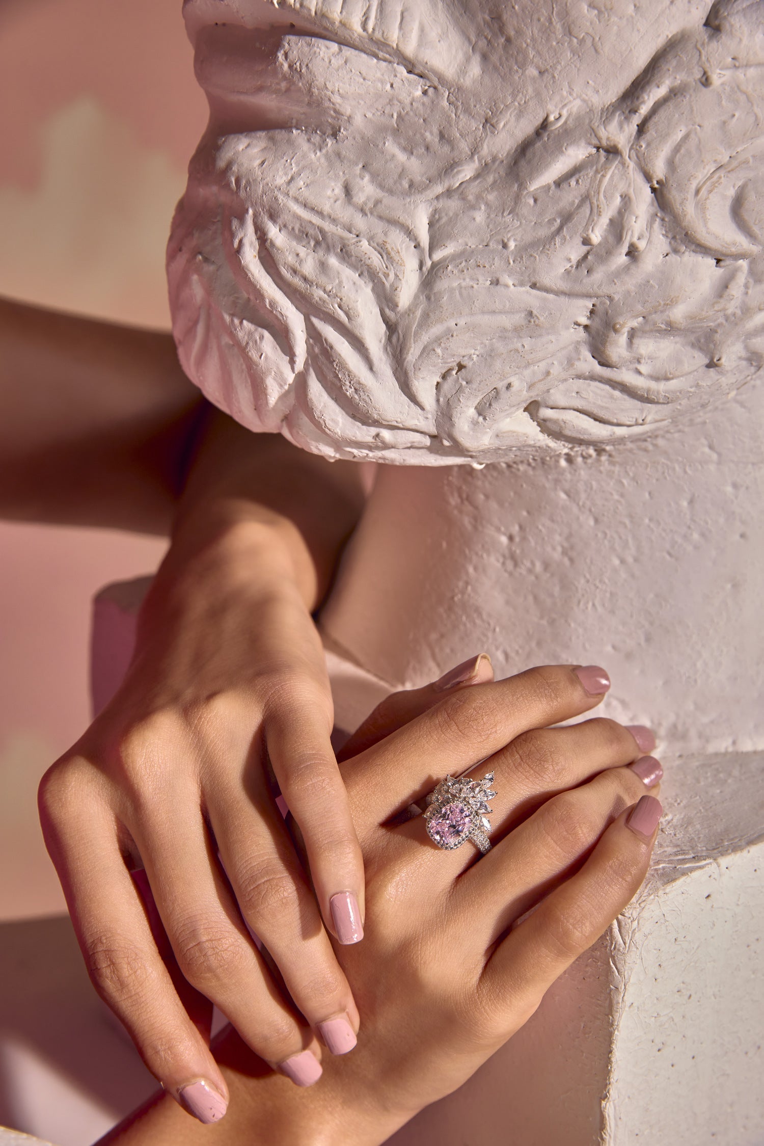 Petal Halo Pink Cushion Engagement Ring - Main Image