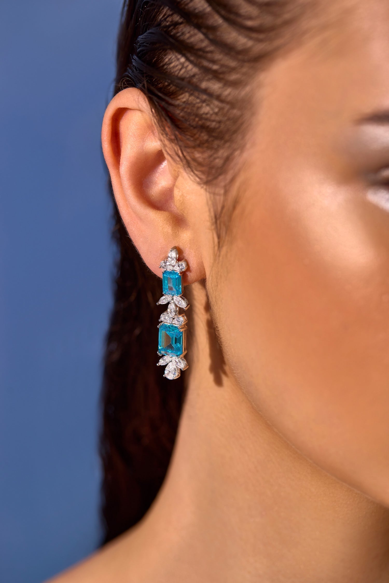 Aqua Floral Studs Earrings