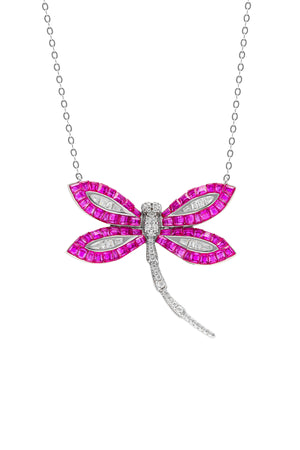 Ruby Woodland Dragonfly Pendant With Silver Chain