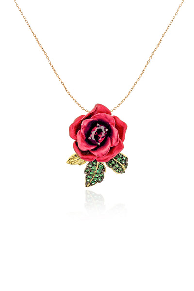 Red Verdant Rose Vine Pendant With Chain