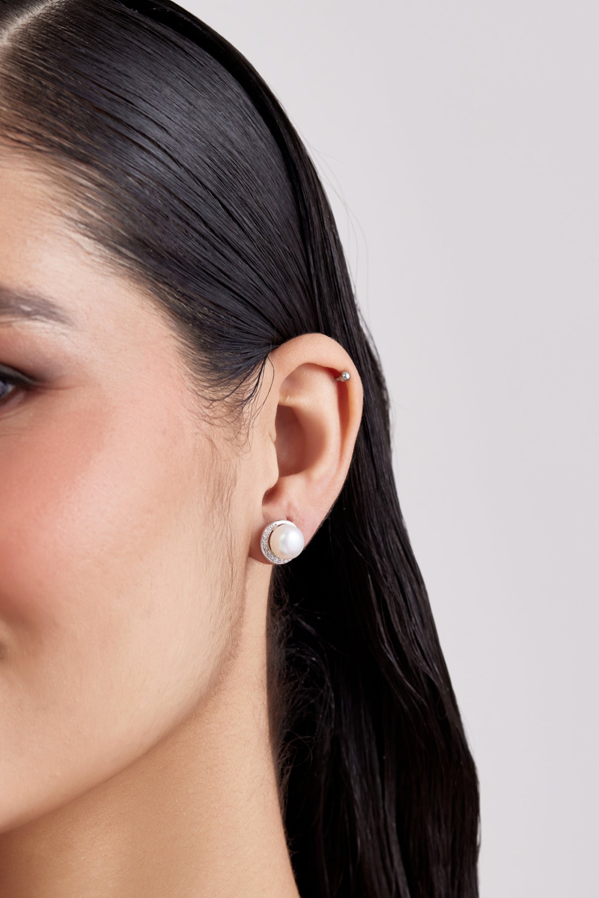 Elegant Half Halo Pearl Earrings