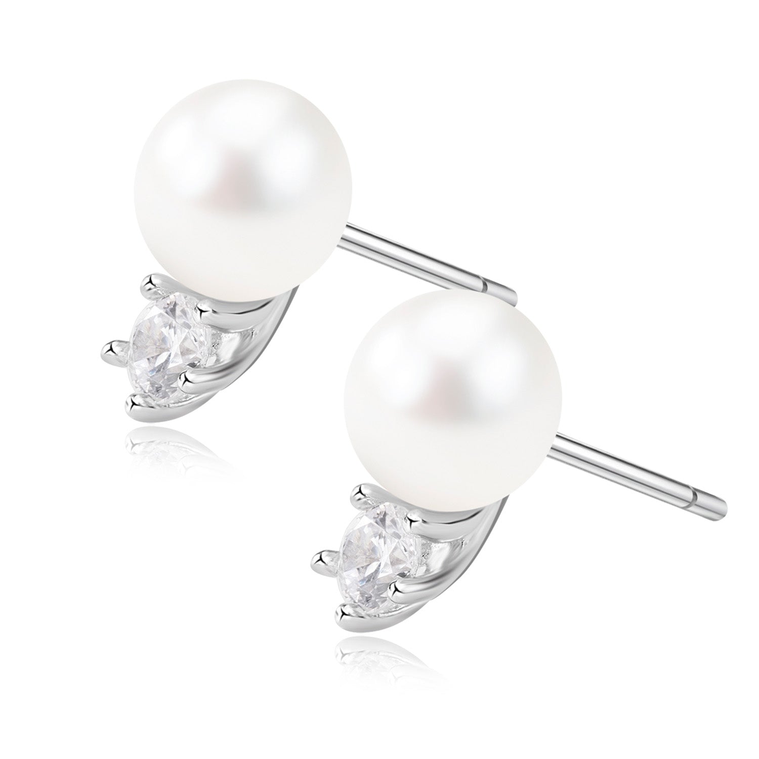 Radiant Solitaire & Pearl Stud Earrings